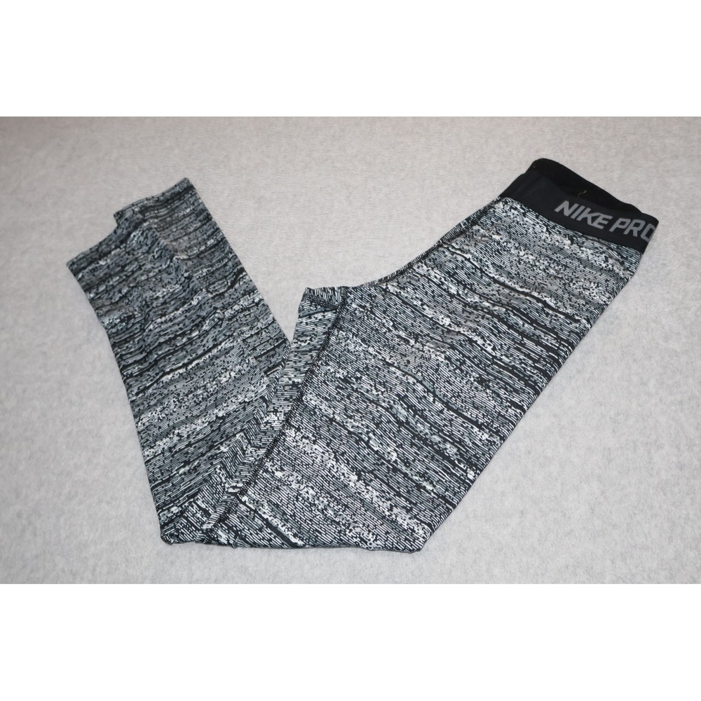 Nike Pro Leggings Women Small Black White Static Compression Pants Gym Workout
